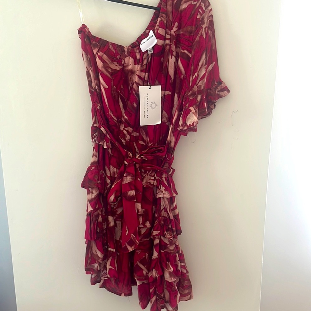 NWT Skylar + Madison pink one shoulder ruffle dress size S